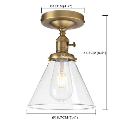 Vintage antique brass funnel glass wall sconce with clear glass conical shade and exposed edison bulb for bedroom decorbites funnel glass wall lighting