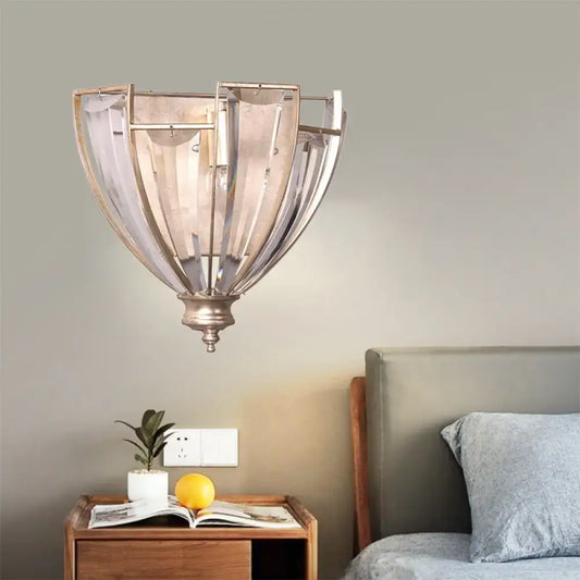 Vintage antique brass glass wall sconce with segmented translucent shade e12 e14 compatible 110v-120v lighting