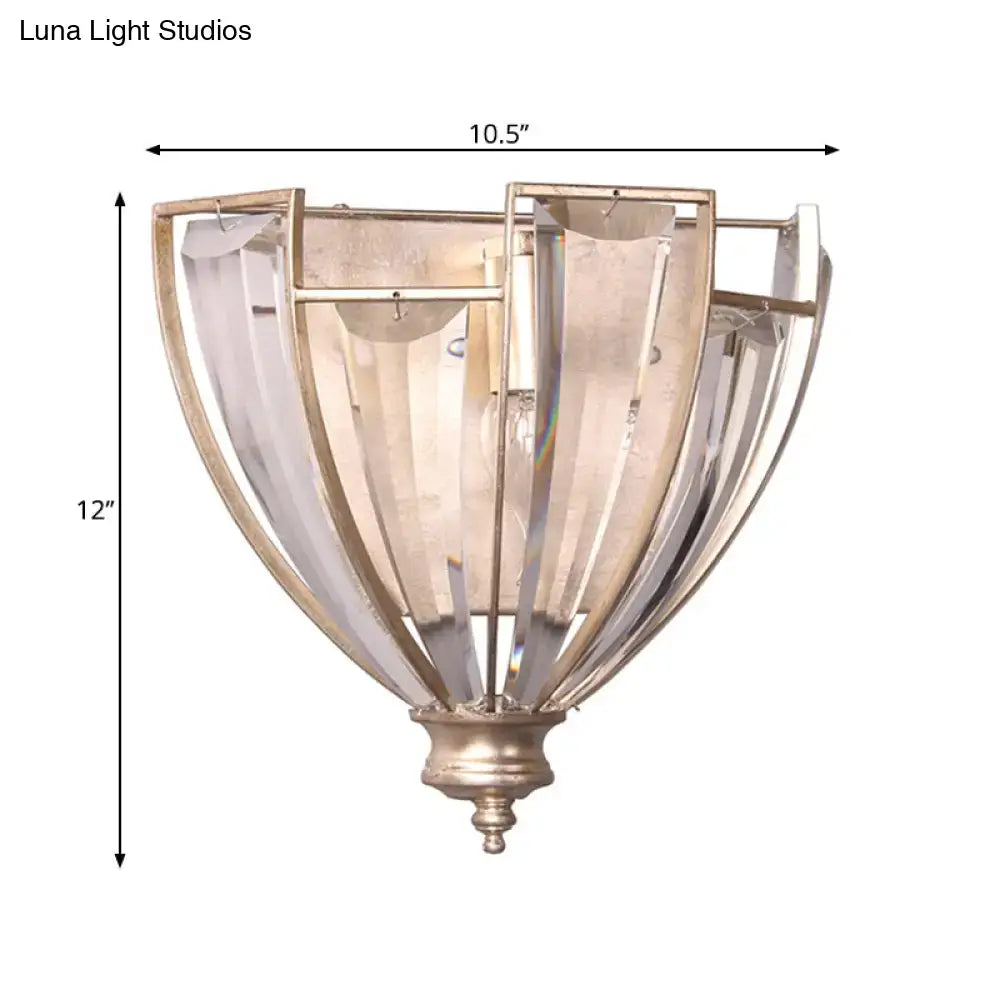 Vintage antique brass glass wall sconce with brushed brass frame and clear segmented panels 110v-120v e12 e14 bulb compatible