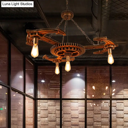 Lámpara de techo colgante vintage de metal bronce antiguo con 4 bombillas expuestas - Iluminación para el techo del comedor