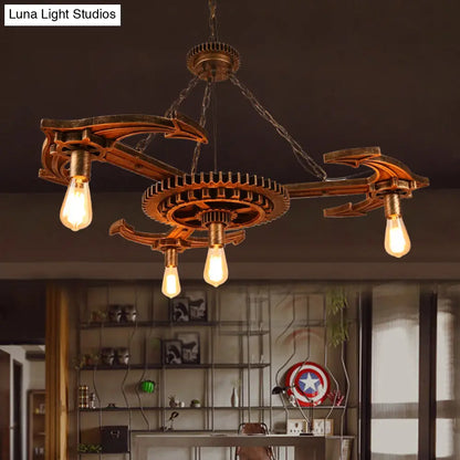 Lámpara de techo colgante vintage de metal bronce antiguo con 4 bombillas expuestas - Iluminación para el techo del comedor