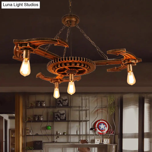 Vintage Antique Bronze Metal Pendant Chandelier with 4 Open Bulbs - Dining Room Ceiling Lighting