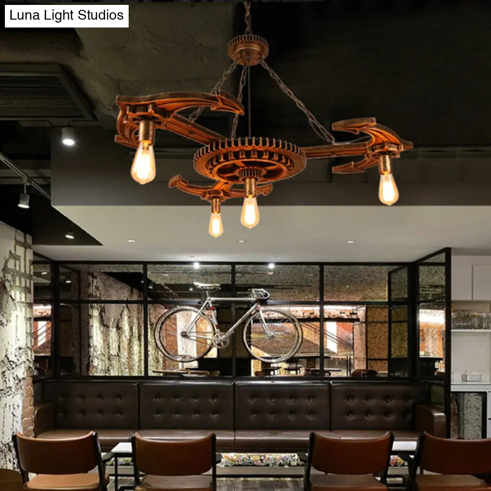 Lámpara de techo colgante vintage de metal bronce antiguo con 4 bombillas expuestas - Iluminación para el techo del comedor