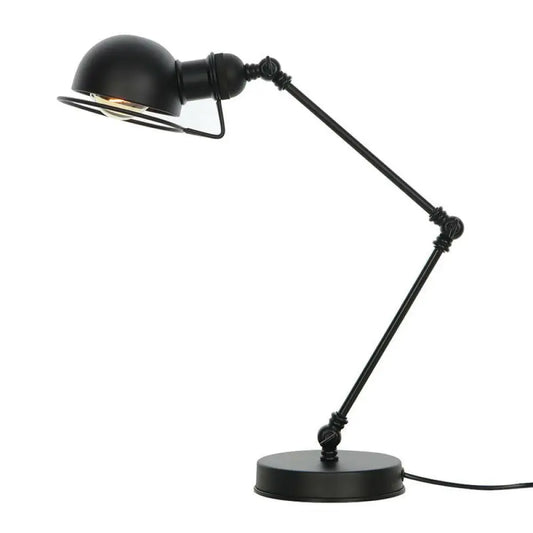 - Vintage Antique Swing Arm Nightstand Lamp Single Metal Table Light with Dome Shade and Wire Guard in Brass/Black