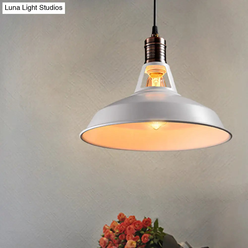 Vintage Barn Pendant Light - Metallic Black/White, 1 Bulb Suspension - 10.5/12/15 Inch Width