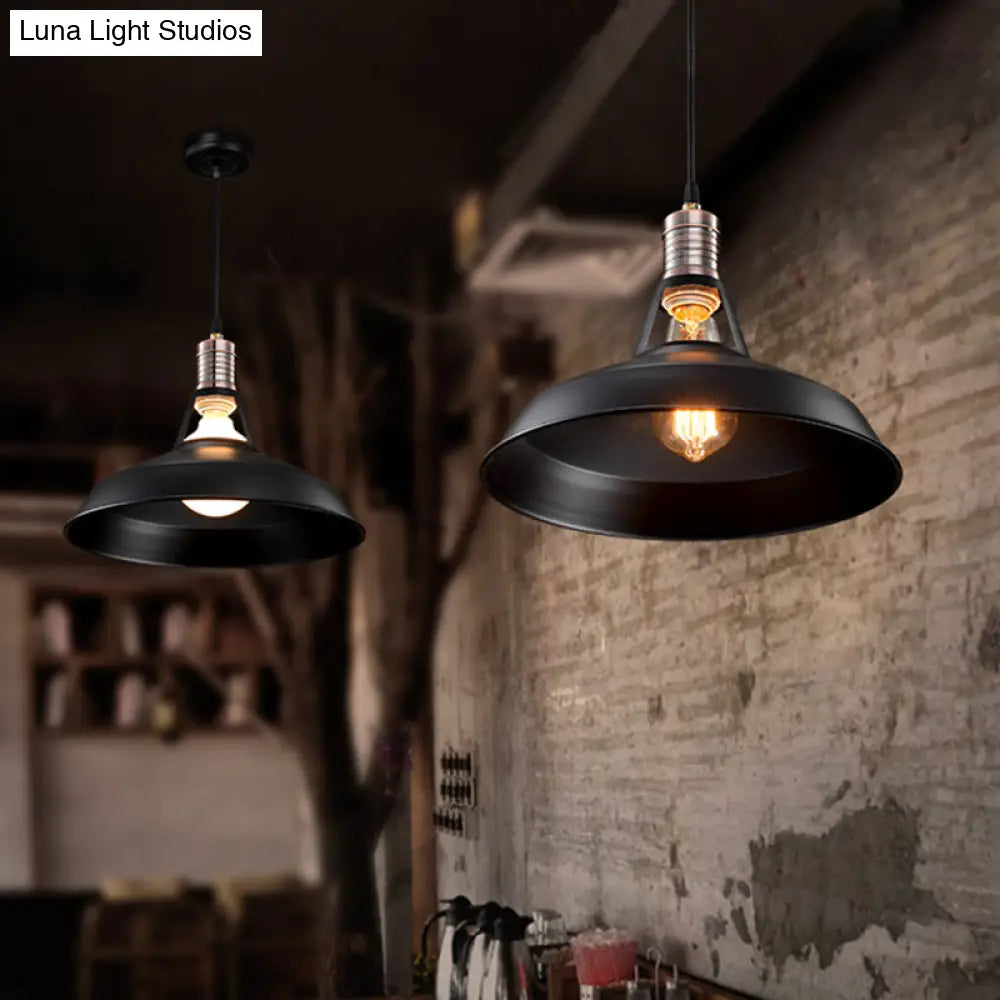 Vintage Barn Pendant Light - Metallic Black/White, 1 Bulb Suspension - 10.5/12/15 Inch Width