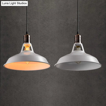 Vintage Barn Pendant Light - Metallic Black/White, 1 Bulb Suspension - 10.5/12/15 Inch Width