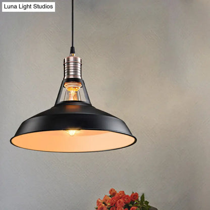 Vintage Barn Pendant Light - Metallic Black/White, 1 Bulb Suspension - 10.5/12/15 Inch Width