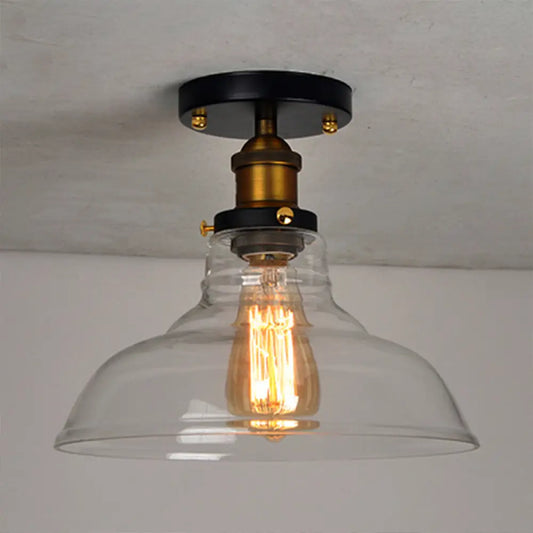 DecorBites™ DecorBites™ Vintage Barn Semi-Mounted Ceiling Light with Clear/Amber Glass Shade - Ideal for Bedroom, 1 Bulb Fixture
