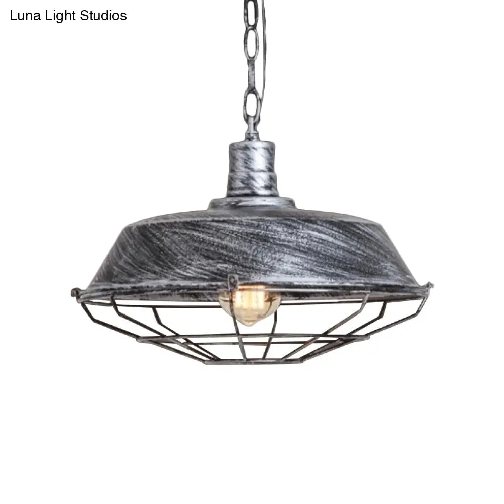 Vintage Barn Shade Pendant Lamp - Bronze/Silver Hanging Light Fixture with Metallic Finish