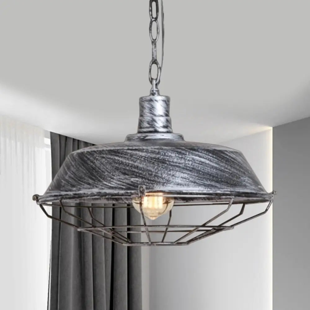 Vintage Barn Shade Pendant Lamp - Bronze/Silver Hanging Light Fixture with Metallic Finish