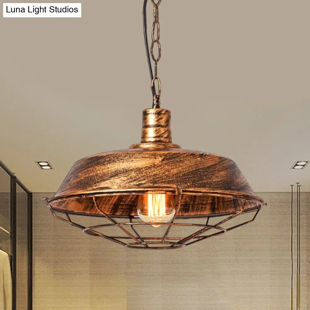 Vintage Barn Shade Pendant Lamp - Bronze/Silver Hanging Light Fixture with Metallic Finish