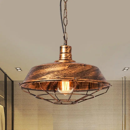 Vintage Barn Shade Pendant Lamp - Bronze/Silver Hanging Light Fixture with Metallic Finish