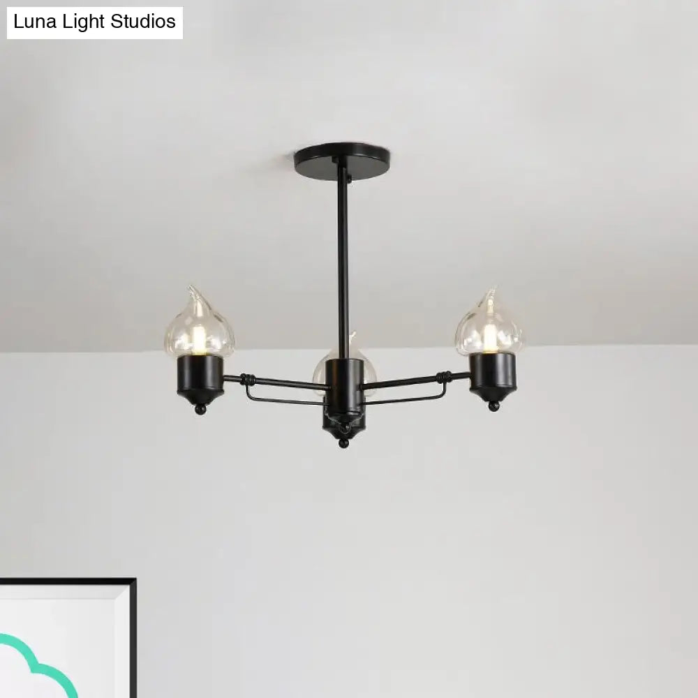Vintage Bedroom Pendant Chandelier - Candle Clear Glass Light - 3/6/8-Light - Black