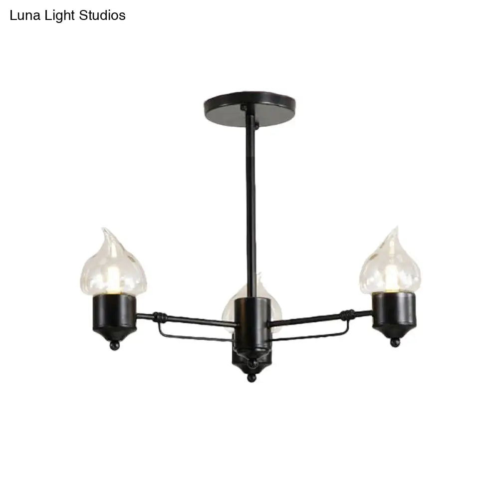 Vintage Bedroom Pendant Chandelier - Candle Clear Glass Light - 3/6/8-Light - Black