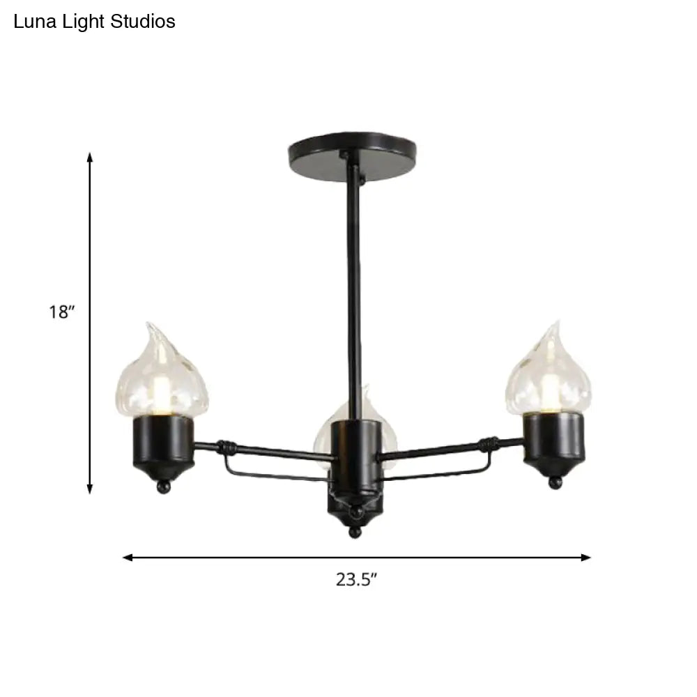 Vintage Bedroom Pendant Chandelier - Candle Clear Glass Light - 3/6/8-Light - Black