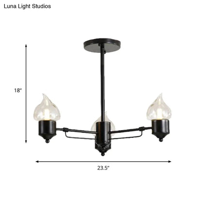 Vintage Bedroom Pendant Chandelier - Candle Clear Glass Light - 3/6/8-Light - Black
