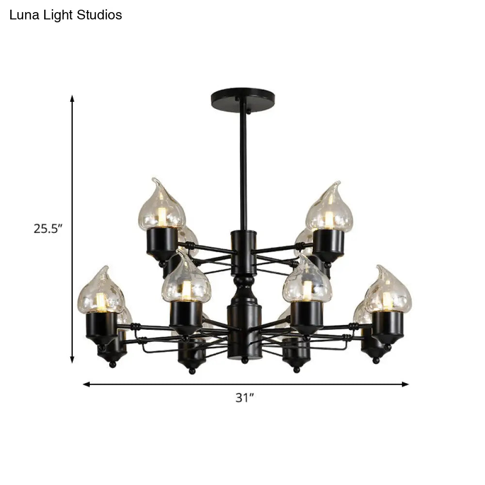 Vintage Bedroom Pendant Chandelier - Candle Clear Glass Light - 3/6/8-Light - Black