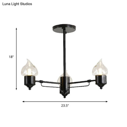 Vintage Bedroom Pendant Chandelier - Candle Clear Glass Light - 3/6/8-Light - Black
