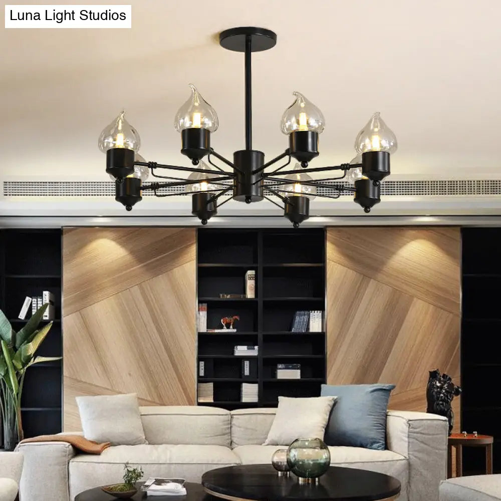 Vintage Bedroom Pendant Chandelier - Candle Clear Glass Light - 3/6/8-Light - Black