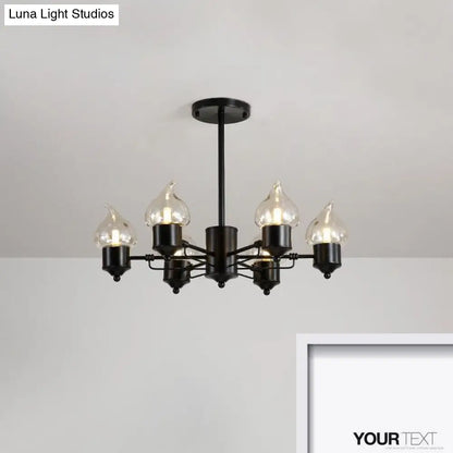 Vintage Bedroom Pendant Chandelier - Candle Clear Glass Light - 3/6/8-Light - Black