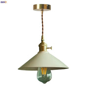 Vintage beige ceramic led pendant lamp with brass fixture twisted copper cord and off-white shade for kitchen decorbites