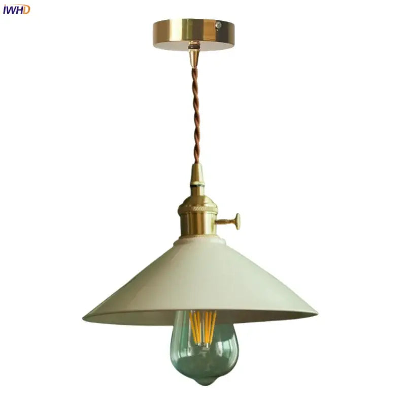 Vintage beige ceramic led pendant lamp with brass fixture twisted copper cord and off-white shade for kitchen decorbites