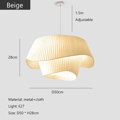 Vintage beige pleated cream wind fabric pendant chandelier with metal frame and adjustable height for bedroom decorbites cream wind