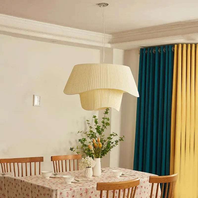 Cream-colored vintage beige pleated pendant chandelier with modern tiered decorbites cream wind fabric design