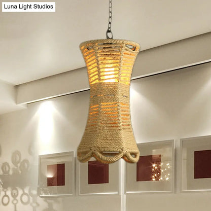 Vintage Beige Radian Pendant Lamp: Hand-Woven, 1-Head, Restaurant Hanging Light Fixture with Rope