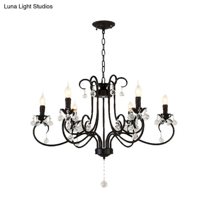 Lámpara de techo vintage con brazo curvo - 6/8 luces negras con colgante de cristal para sala de estar