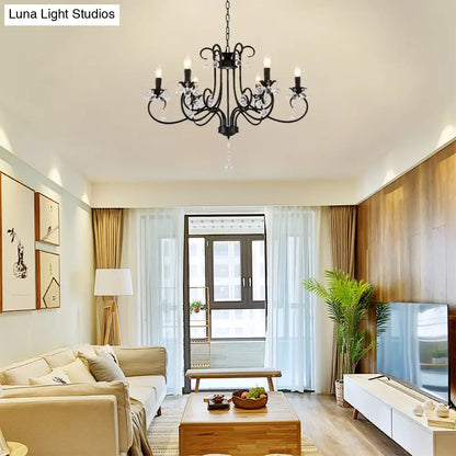 Lámpara de techo vintage con brazo curvo - 6/8 luces negras con colgante de cristal para sala de estar