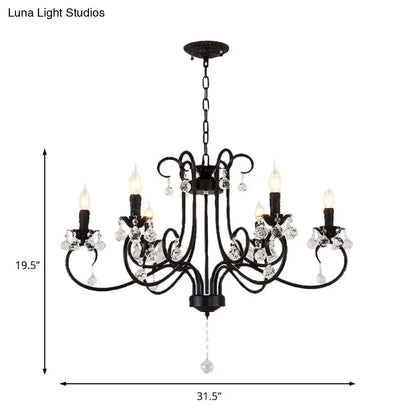 Lámpara de techo vintage con brazo curvo - 6/8 luces negras con colgante de cristal para sala de estar