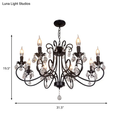 Lámpara de techo vintage con brazo curvo - 6/8 luces negras con colgante de cristal para sala de estar