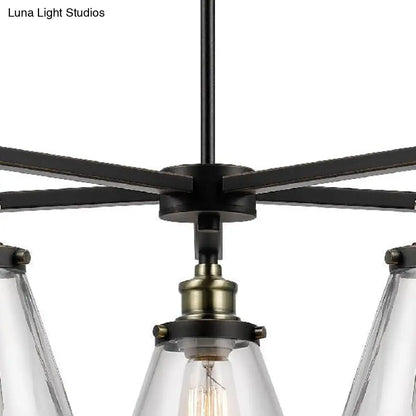 Vintage Black 5-Light Chandelier Pendant with Clear Glass Cone Shades for Dining Room Lighting