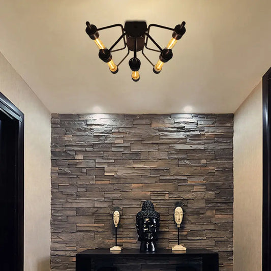 DecorBites™ DecorBites™ Vintage Black 5-Light Semi Flush Mount Ceiling Light for Living Room Space