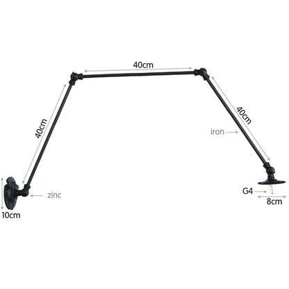 Vintage black adjustable loft wall light with articulated arms made of iron and zinc for bedroom use