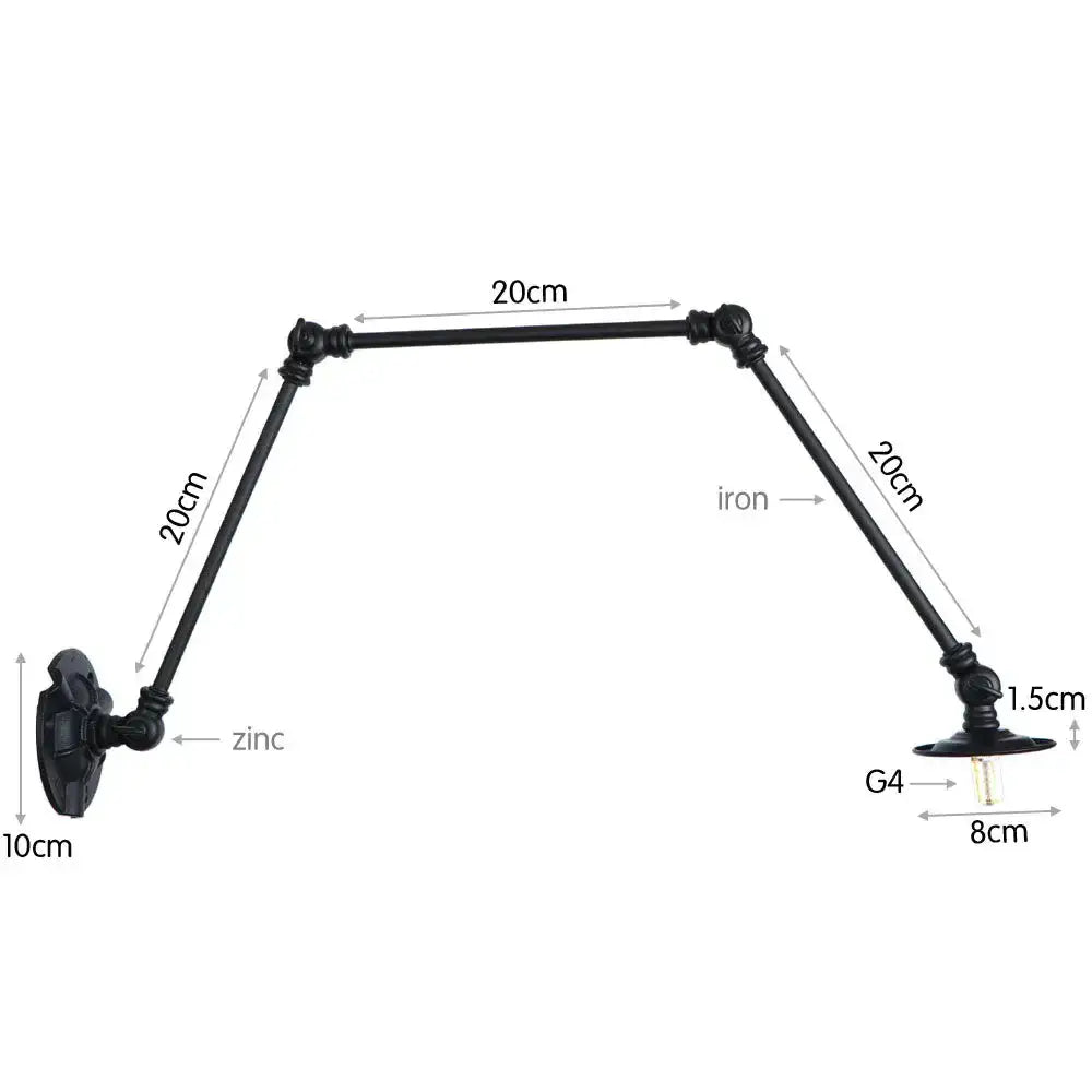 Vintage black adjustable loft wall light made of wrought iron with zinc-plated bracket and g4 bulb socket