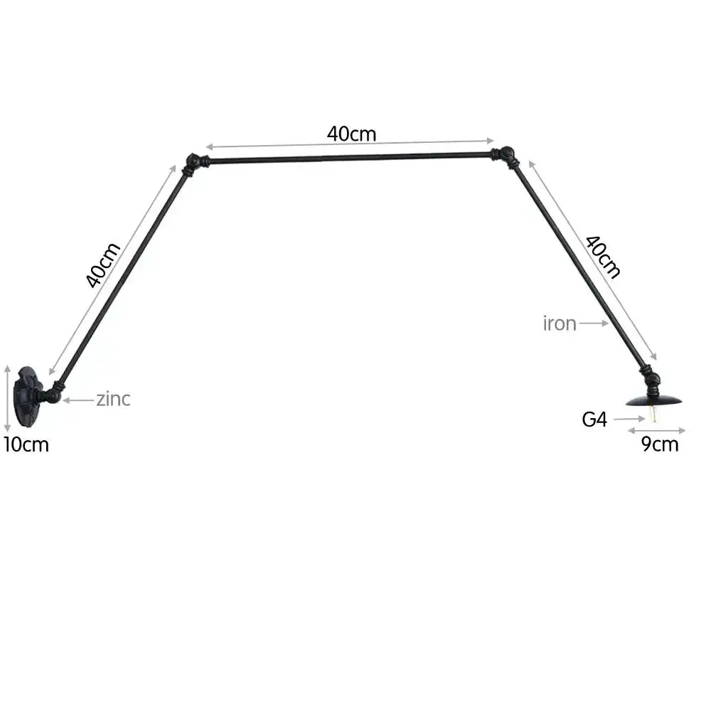 Vintage black zinc and iron adjustable loft wall light with articulated arms ideal for bedroom reading lamp