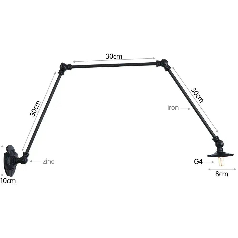 Vintage black adjustable loft wall light with articulated zinc and iron arms for versatile bedroom lighting