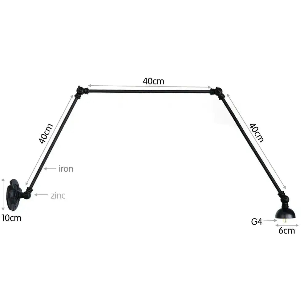 Vintage black wrought iron and zinc adjustable loft wall light with g4 bulb holder for bedroom use
