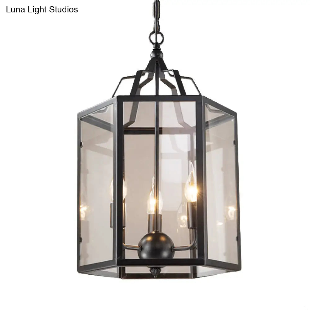 Vintage Black and White Hanging Chandelier - 3-Light Clear Glass Candle Pendant Fixture