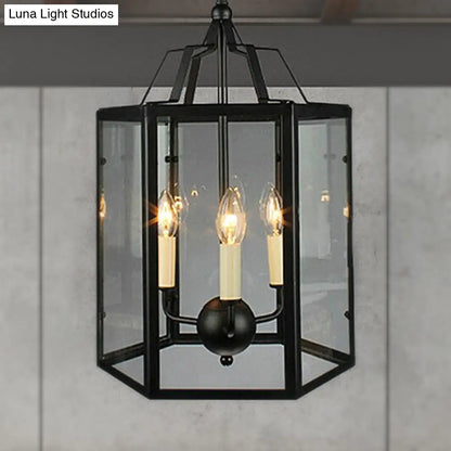 Vintage Black and White Hanging Chandelier - 3-Light Clear Glass Candle Pendant Fixture