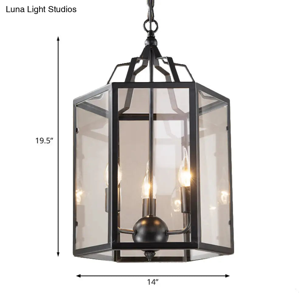 Vintage Black and White Hanging Chandelier - 3-Light Clear Glass Candle Pendant Fixture