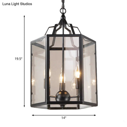 Vintage Black and White Hanging Chandelier - 3-Light Clear Glass Candle Pendant Fixture
