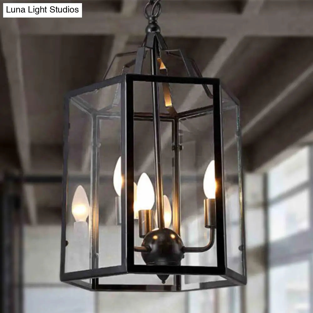 Vintage Black and White Hanging Chandelier - 3-Light Clear Glass Candle Pendant Fixture