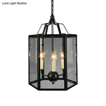 Vintage Black and White Hanging Chandelier - 3-Light Clear Glass Candle Pendant Fixture