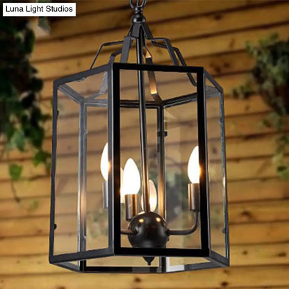 Vintage Black and White Hanging Chandelier - 3-Light Clear Glass Candle Pendant Fixture