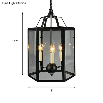 Vintage Black and White Hanging Chandelier - 3-Light Clear Glass Candle Pendant Fixture