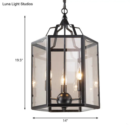 Vintage Black and White Hanging Chandelier - 3-Light Clear Glass Candle Pendant Fixture